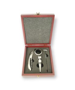 SET PARA VINO CAJA DE MADERA 4 PIEZAS