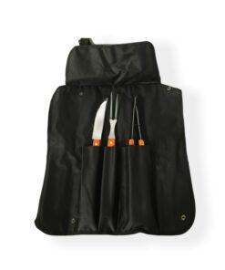 DELANTAL PARRILLERO CON TRES PIEZAS DE ACERO INOXIDABLE