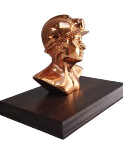 Alternative view of BUSTO DE MINERO METÁLICO COBRIZADO, BASE DE MADERA, PLACA GRABADA
