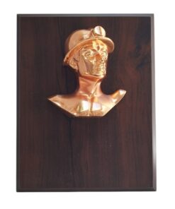 GALVANO BUSTO MINERO METÁLICO  COBRIZADO, CON PLACA GRABADA