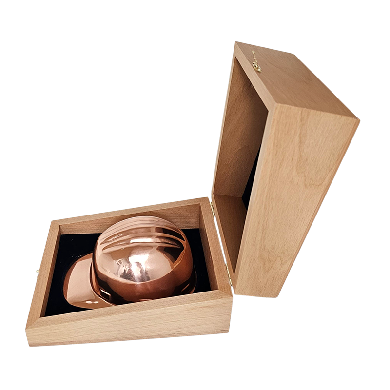 CASCO MINERO DE COBRE EN CAJA DE MADERA CON INTERIOR DE TERCIOPELO AZUL - Imagen 6