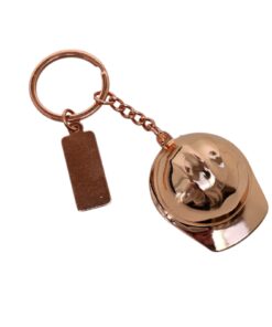 llavero casco minero cobrizado con placa para grabar vista desde arriba