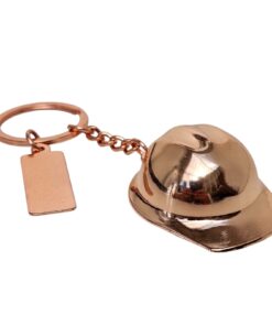 llavero casco minero cobrizado con placa para grabar