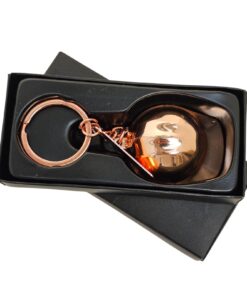 llavero casco minero cobrizado con placa para grabar en caja negra de regalo